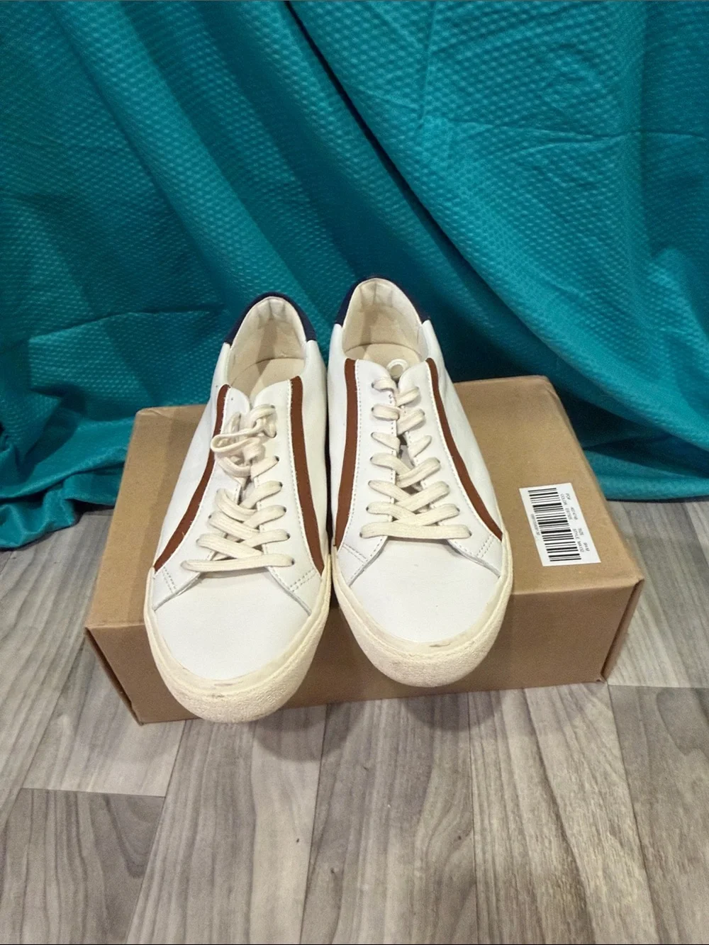 Madewell White Leather Boat Shoes with Brown Accent